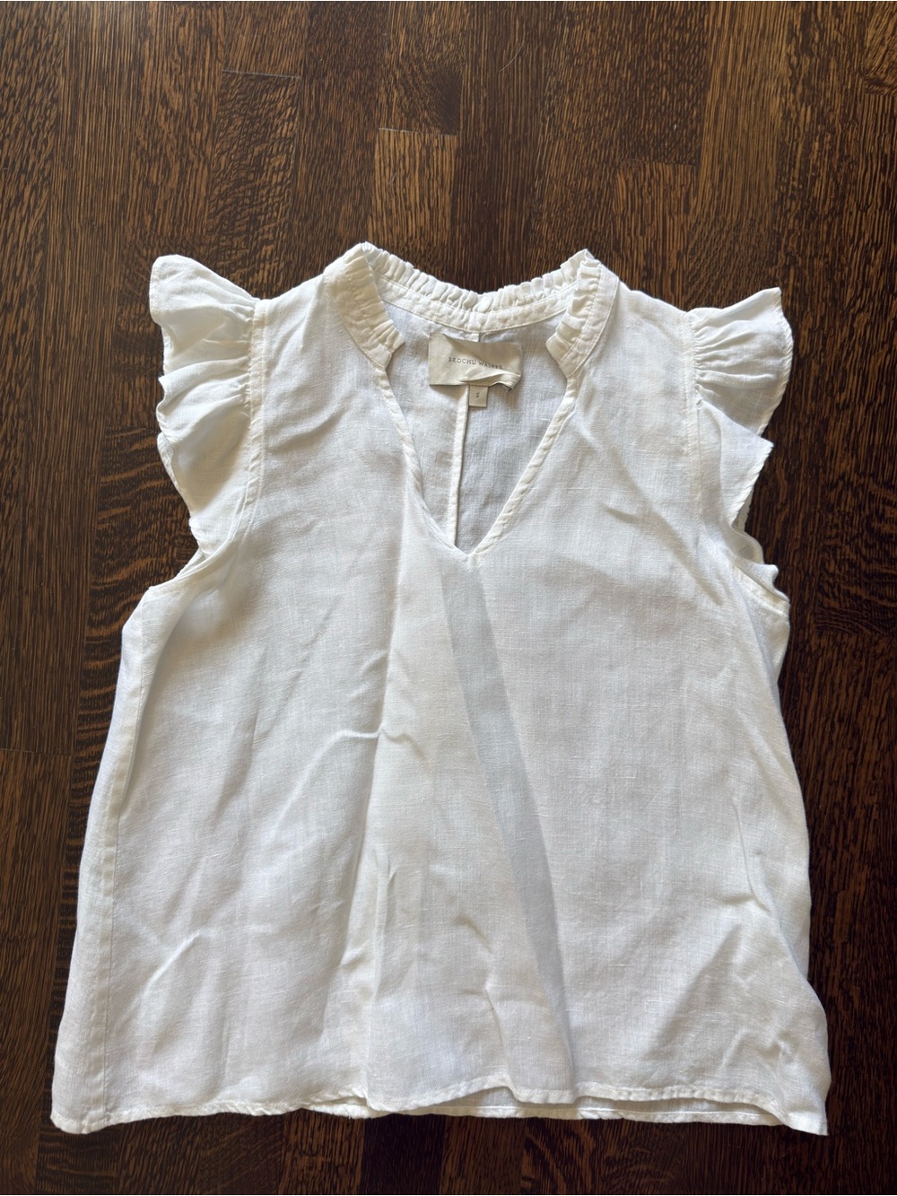 Brochu Walker White Ruffle Sleeve V-Neck Linen Top